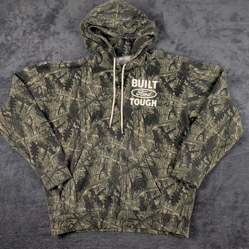 Ford Built Tough Official Camo Hoodie Sweatshirt Mens Medium Green Hooded Fleece